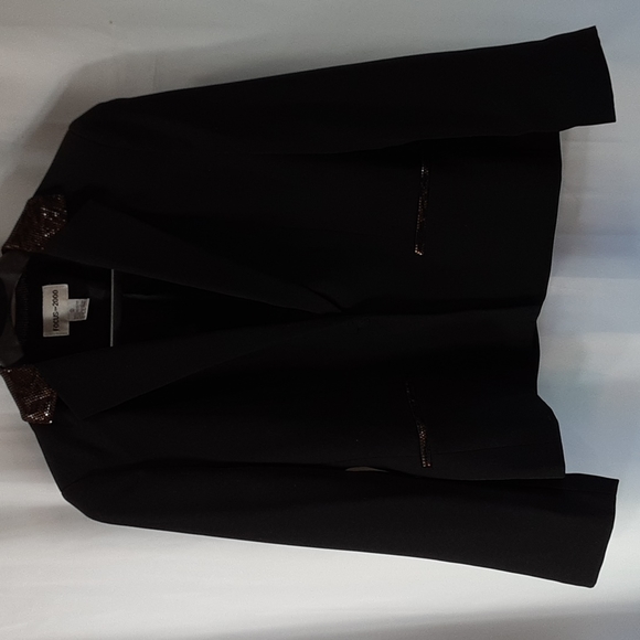 Focus 2000 size 10 blazer black/brown studded leopard print collar - Picture 2 of 9